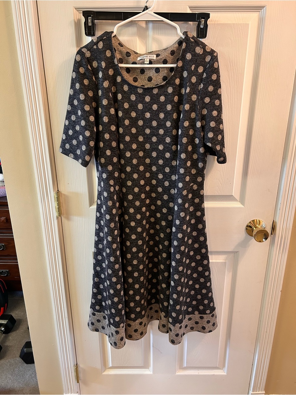 Robbie Bee Gray Polka Dot Midi Dress